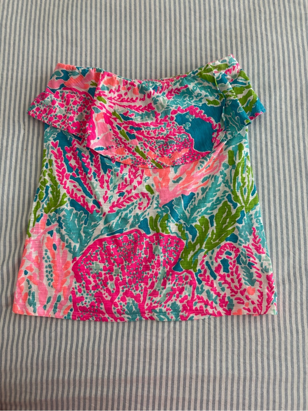 Lilly Pulitzer Pink, Coral & Teal “Let’s Cha Cha” strapless top